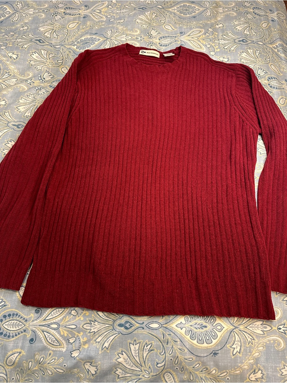 Ribbed Crewneck Sweater in Burgundy by Wilke Rodriguez, M